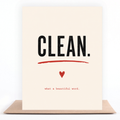 Clean greeting card standing on a kraft envelope
