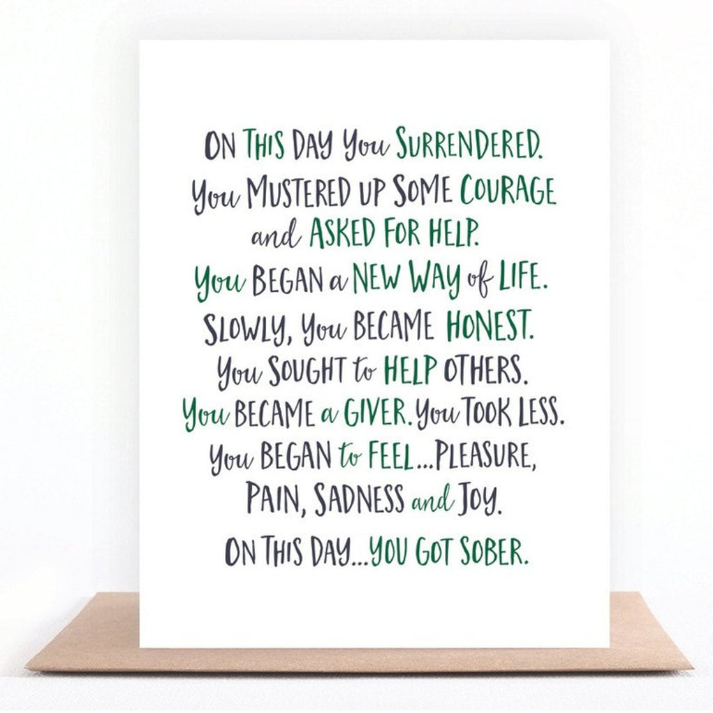 On This Day You Got Sober sobriety anniversary greeting card with original recovery poem by Love & Recovery