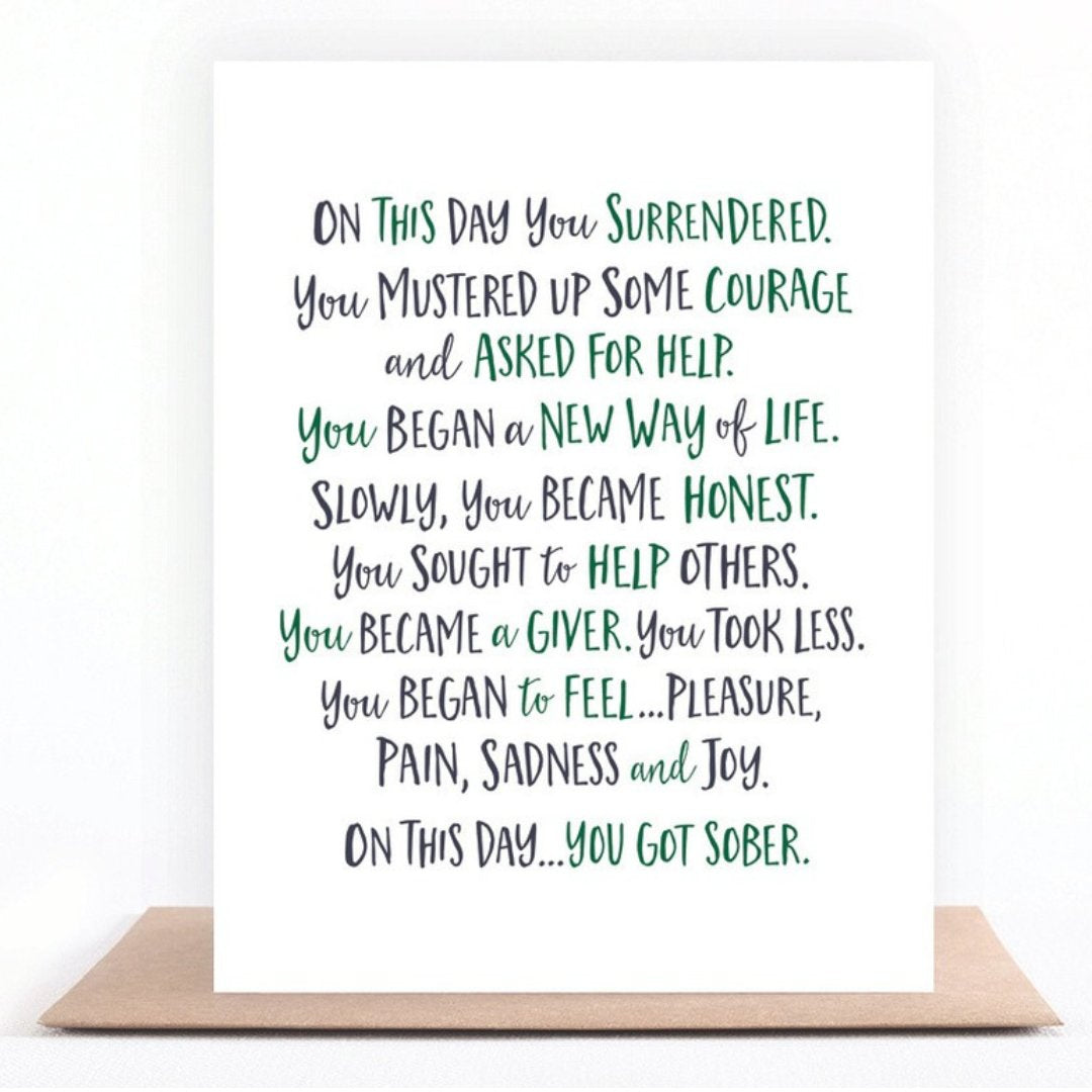 On This Day You Got Sober sobriety anniversary greeting card with original recovery poem by Love & Recovery