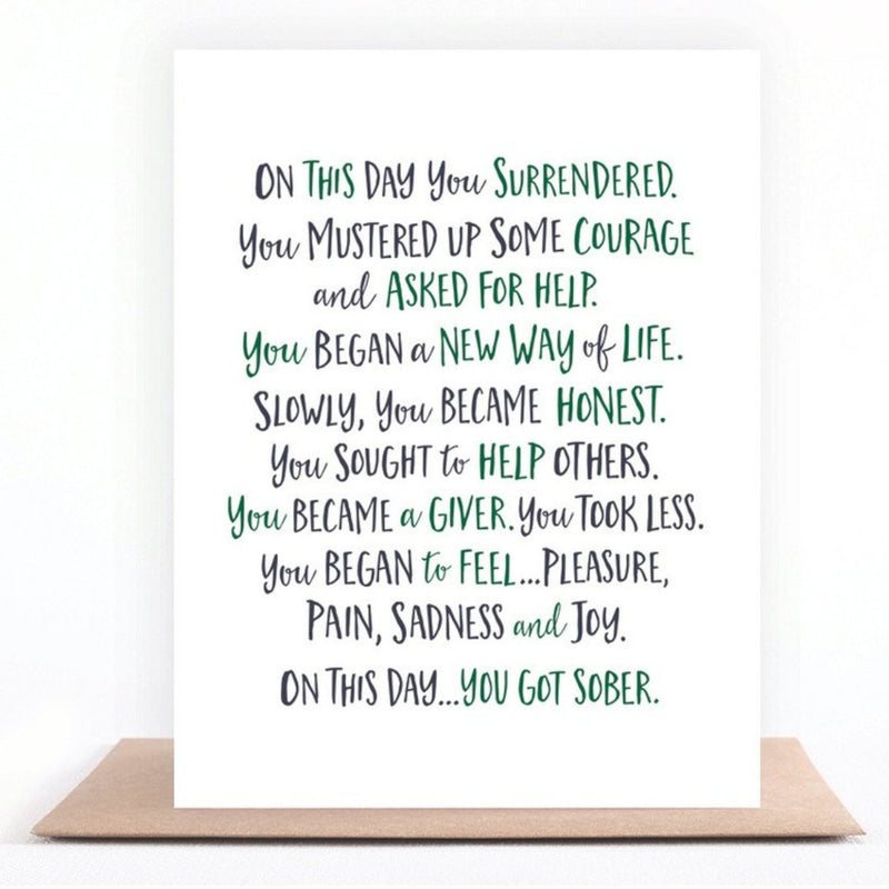 On This Day You Got Sober sobriety anniversary greeting card with original recovery poem by Love & Recovery