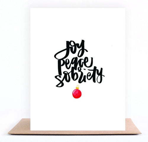 Joy and Peace sober holiday greeting card for someone celebrating Christmas in recovery