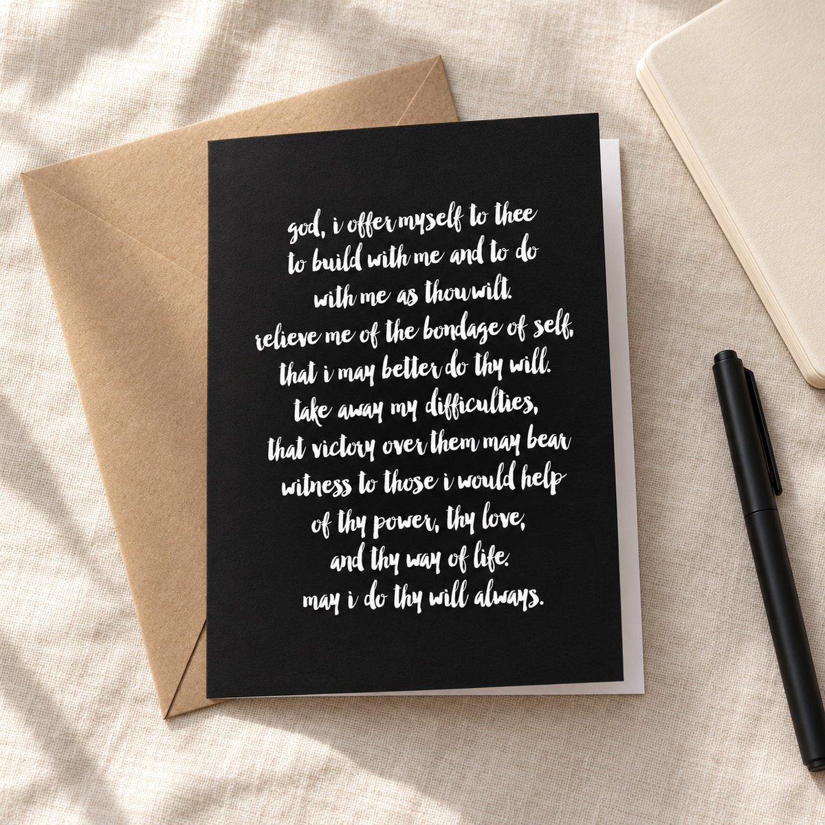 Third Step Prayer sobriety card shown with kraft envelope, a gift for AA Step Three