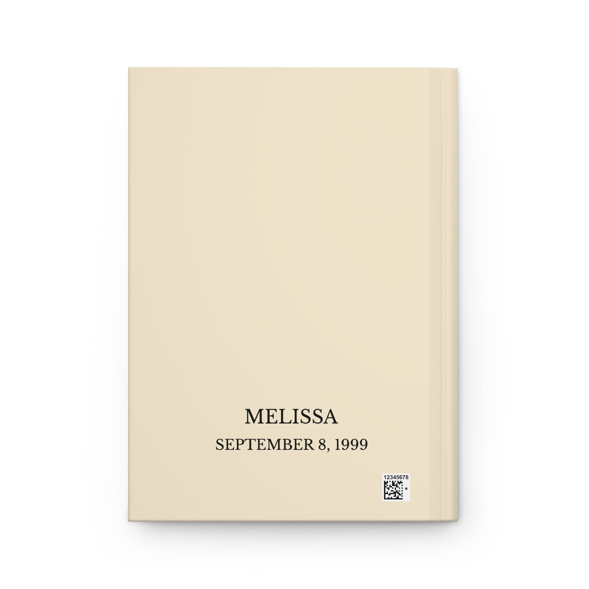 Personalized sobriety journal back cover on white background showing custom name and sobriety date