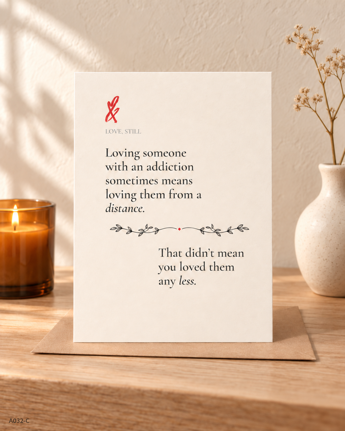 Loving Someone With Addiction sympathy card styled with kraft envelope, a comforting gift for addiction grief