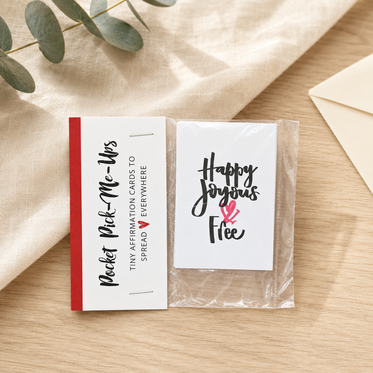 Happy Joyous and Free Pocket Pick-Me-Ups tiny recovery affirmation cards in clear package