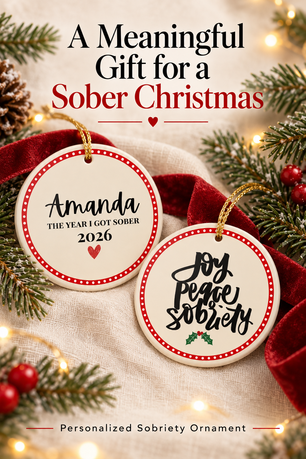 Meaningful sober Christmas gift featuring two recovery ornaments