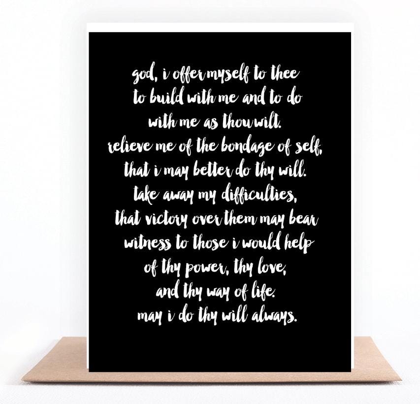 Third Step Prayer recovery greeting card with inspirational sobriety prayer