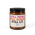 Personalized sobriety candle in a 9 oz amber jar with custom name and sobriety date, front view